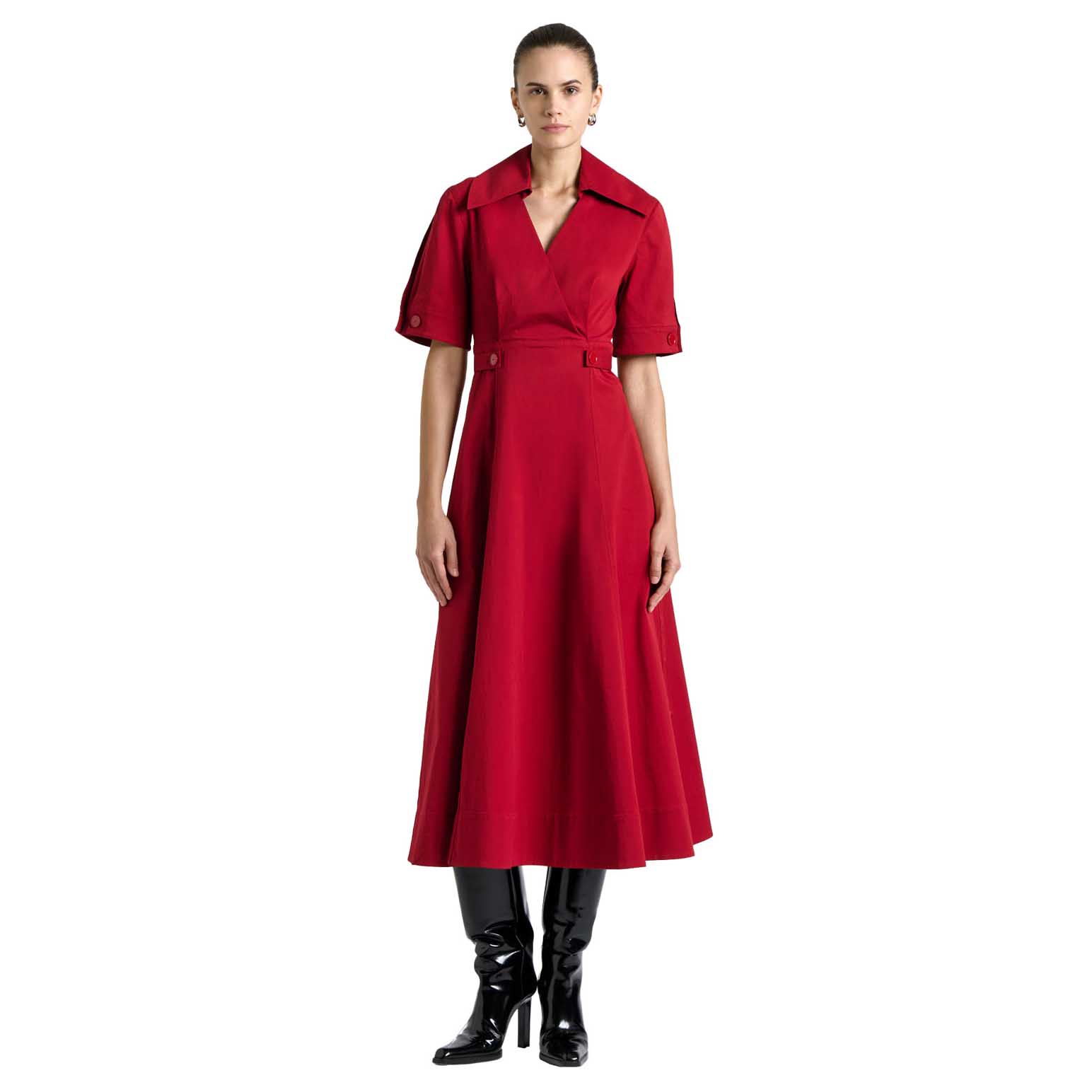 Cue Scarlet Good Earth Cotton Button Detail Midi Dress